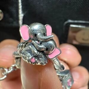 Silver and Pink Elephant Charm
